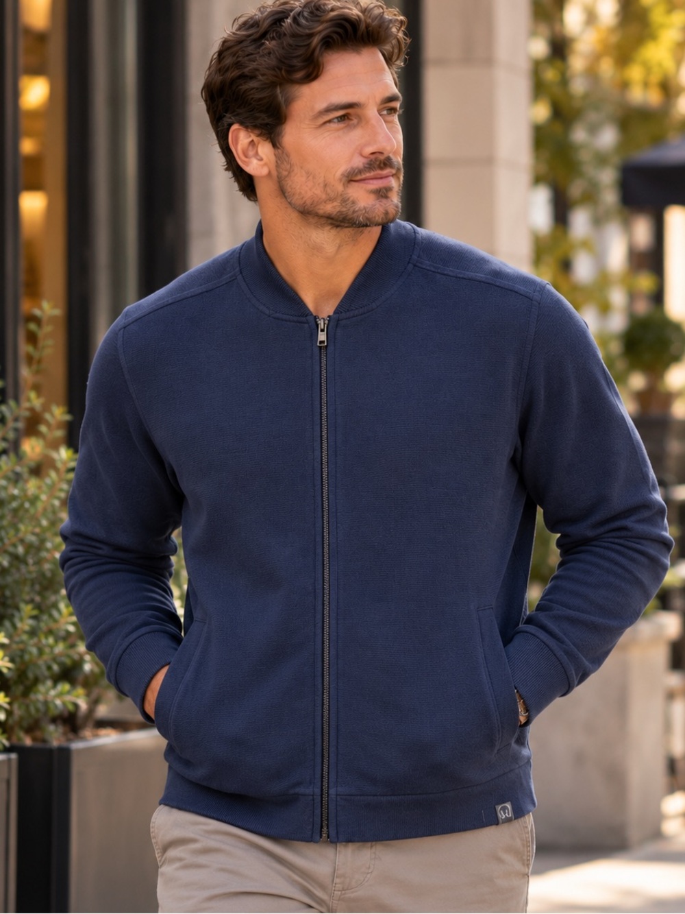 Lululemon Cloudy Pine Bomber Jacket Men’s L Ink Blue Cotton Blend Full Zip